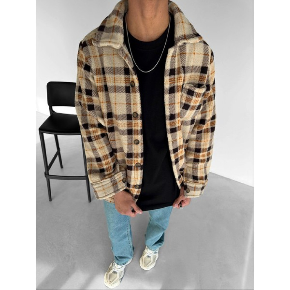 Abluka Online Oversize Kareli Peluş Gömlek Ceket Bej Erkek Ceket Fiyatı
