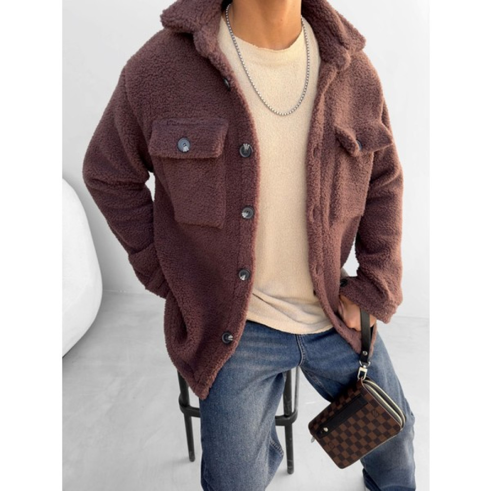 Abluka Online Oversize Önü Cepli Peluş Ceket Koyu Kahve Erkek Ceket Fiyatı