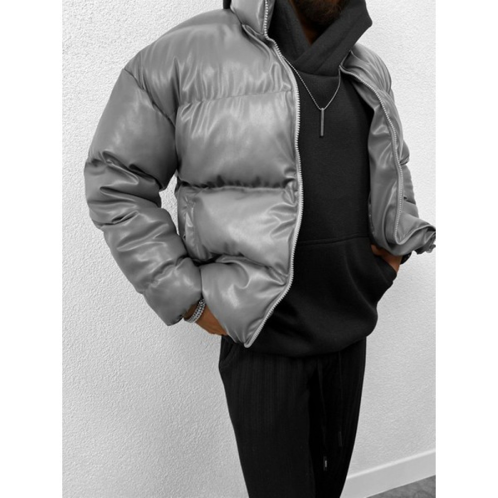 Abluka Online Oversize Şişme Deri Mont Gri Erkek Mont Fiyatı