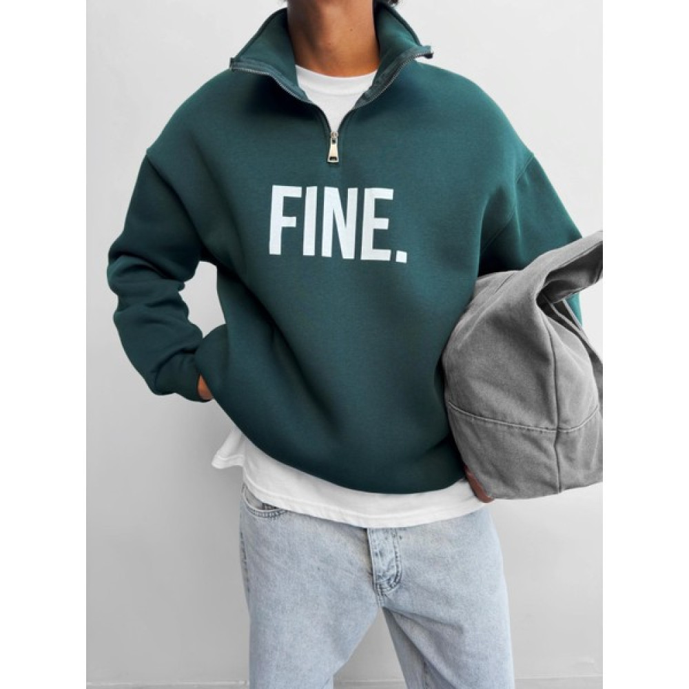 Abluka Online Oversize Yarım Fermuarlı Baskılı Sweatshirt Yeşil Erkek Sweatshirt Fiyatı