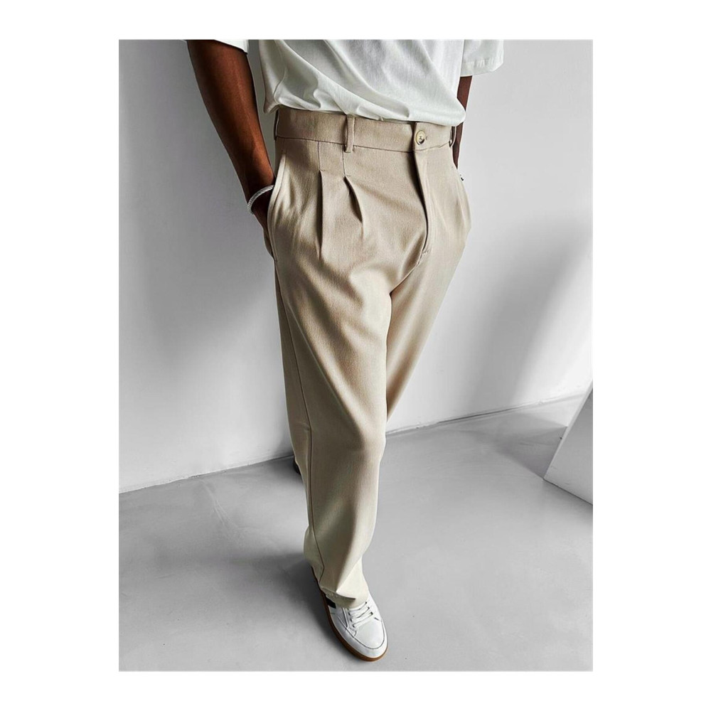 ablukaonline Baggy Fit Kalın Kumaş Pantolon Bej XL Beden Kadın Pantolon Fiyatı