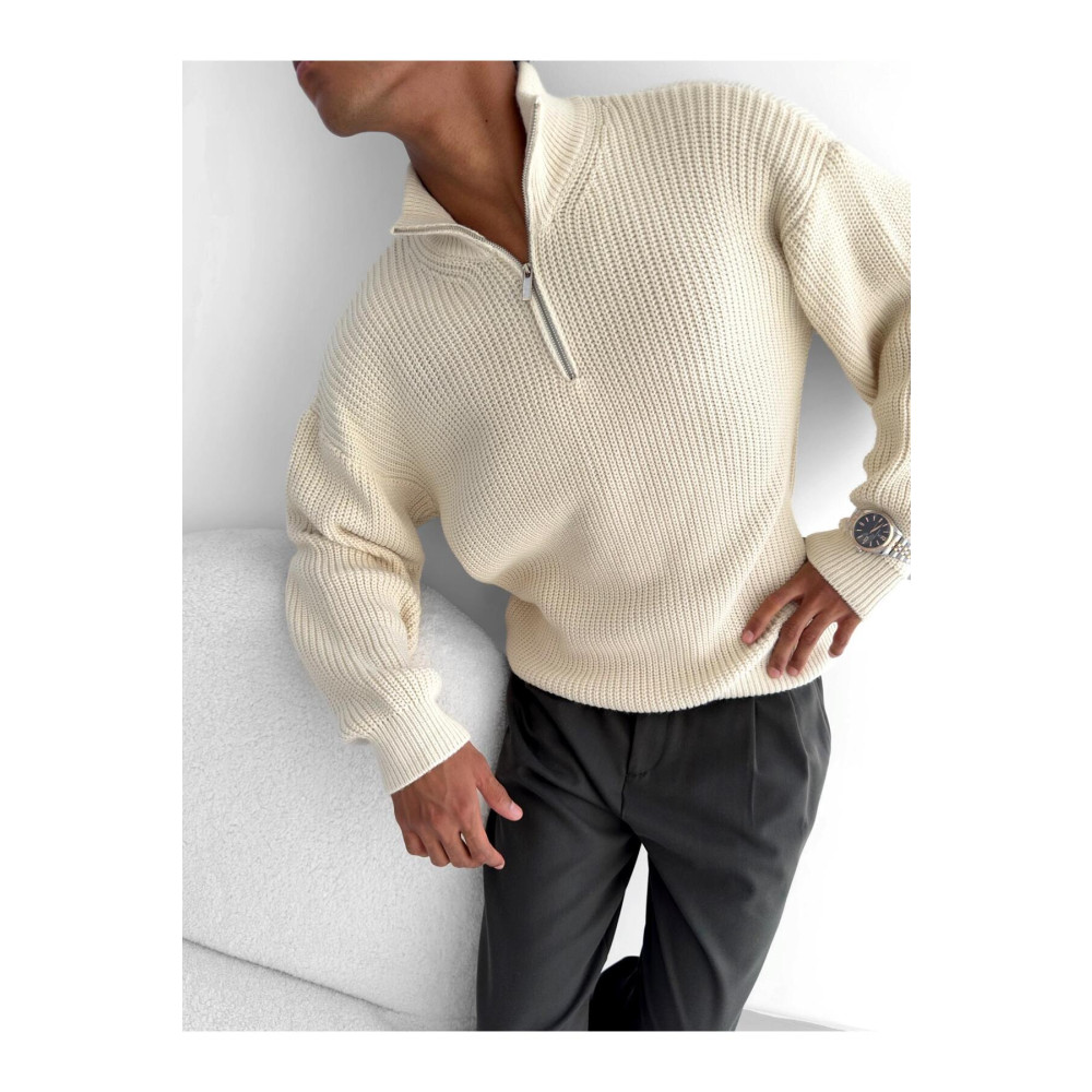 ablukaonline Oversize Yarım Fermuarlı Kazak Bej S Beden Bayan Kazak & Süveter & Triko Fiyatı
