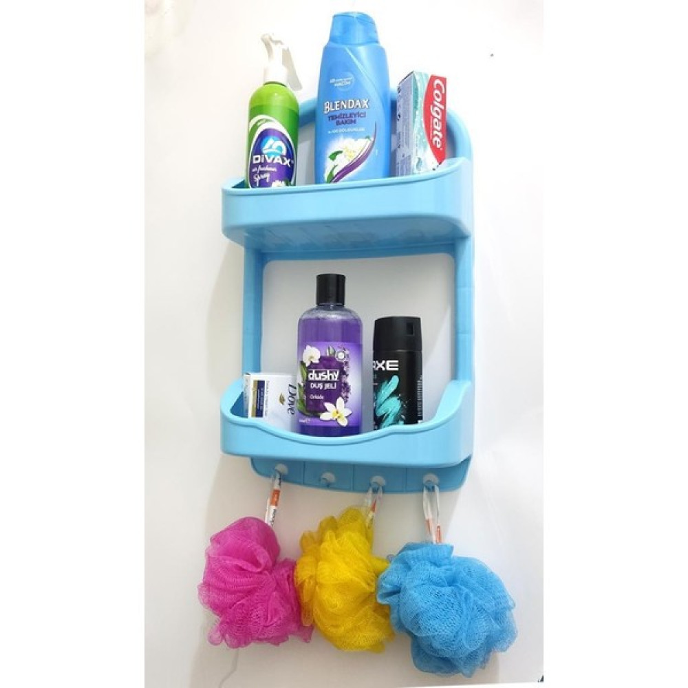 Abn Türk 2 Katlı Mavi Banyo Rafı Askılı Şampuanlık 47X27 Ömür Boyu Paslanmaz Heryere Tek Kanca Pratik Montaj Banyo Rafı Fiyatı