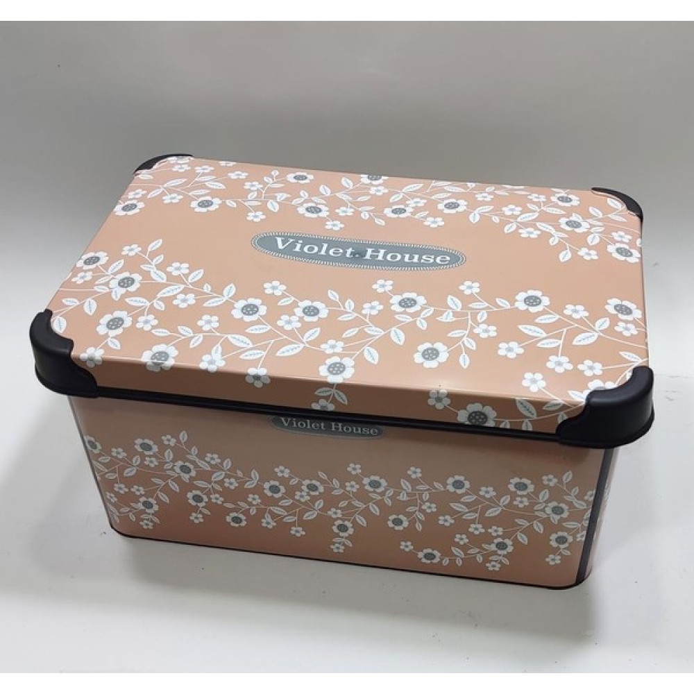 abnturk 10 Litre Beyaz Çiçek Desen Kapaklı Dekoratif Kutu Plastik Saklama Kabı 35X23 H17CM Hediye Için Süper - 1 Adet Saklama Kapları Fiyatı