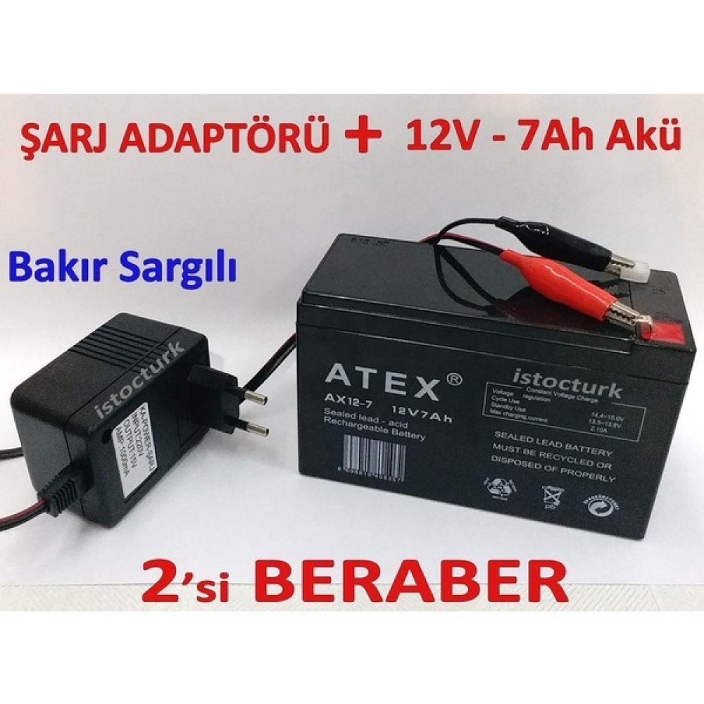 abnturk 12V 7AH Kuru Tip Akü ile Bakır Sargılı Orjinal Şarj Adaptörü Seti Aydınlatma-Akülü Araba-Alarm Akü Akü Şarj Edici Fiyatı