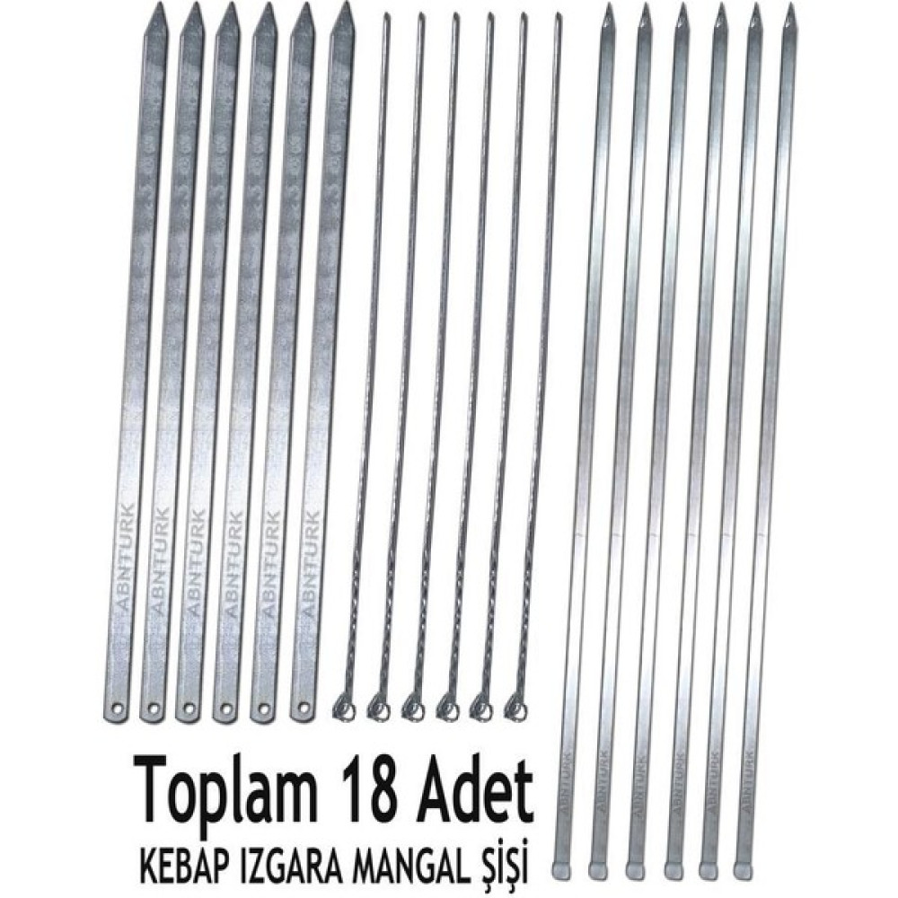 abnturk 18 Parça Farklı Boyut ve Özelliklerde Barbekü Mangal Şiş Set, 6 Adana+6 Şiş Kebap+6 Tavuk Kanat Şiş Mangal & Barbekü Malzemeleri Fiyatı