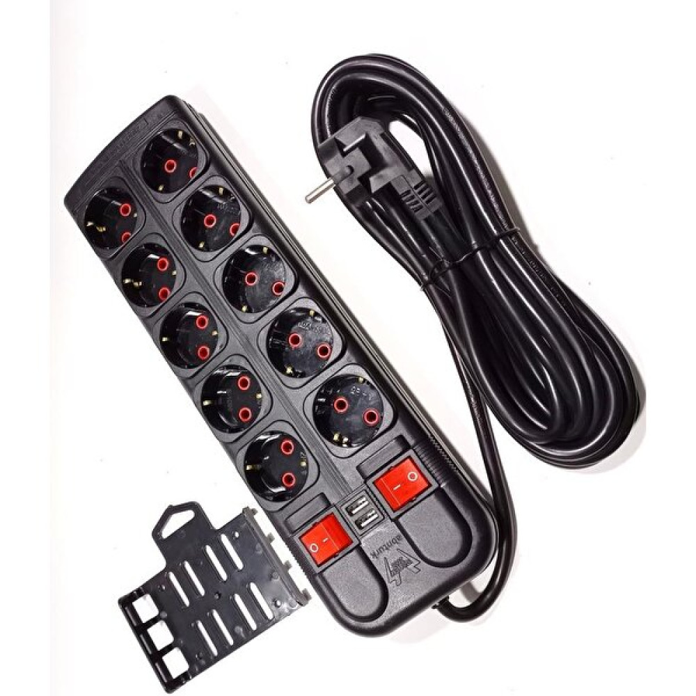 abnturk 2 Amper 2 USB Çıkışlı 10LU Grup Priz 2 Metre Anahtarlı 5+5 SISTEM2000 Çoklu Priz 3x1.5 Bakır Kablolu - Siyah Prizler Fiyatı