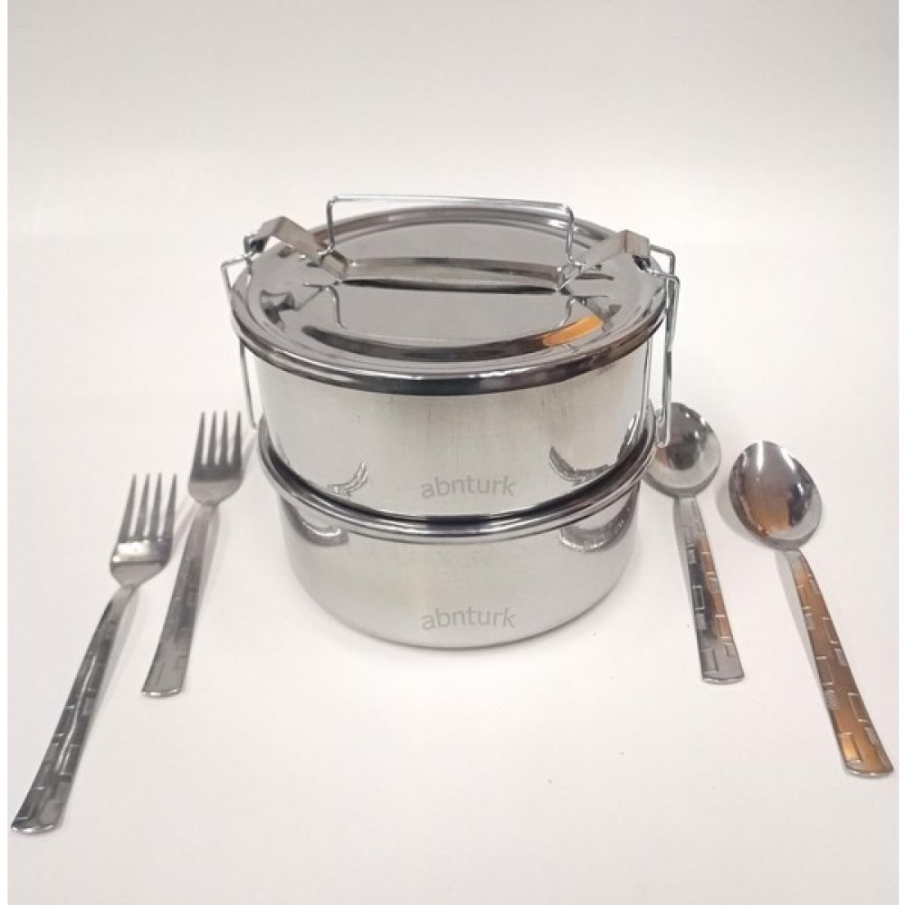 abnturk 2 Kaşık 2 Çatal Hediyeli Çelik Sefer Tası 17X7CM 2-3 Kişilik Yemek Taşıma Kabı 1000MLX2 Toplam 2 Ltr Kamp Mutfağı Fiyatı
