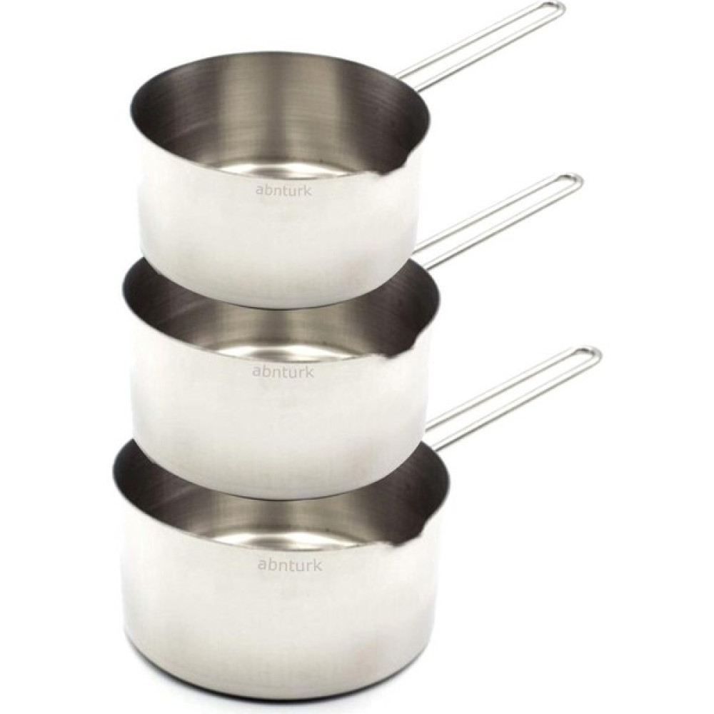 abnturk 3lü Set 12-14-16CM Paslanmaz Çelik Sütlük 18/10 Ultra Lüx Inox Derin Sos Tavası Metal Saplı Kaçerola - Renk - Gri Tavalar Fiyatı