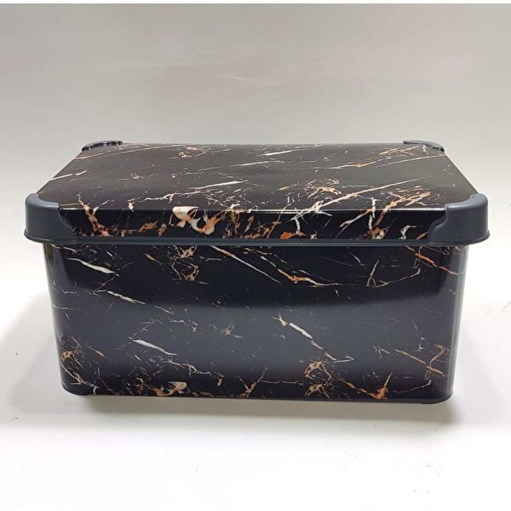 abnturk 5 Litre Siyah Mermer Desen Kapaklı Dekoratif Kutu Plastik Saklama Kabı 28X19 H14CM Hediye Için Süper - 1 Adet Saklama Kapları Fiyatı