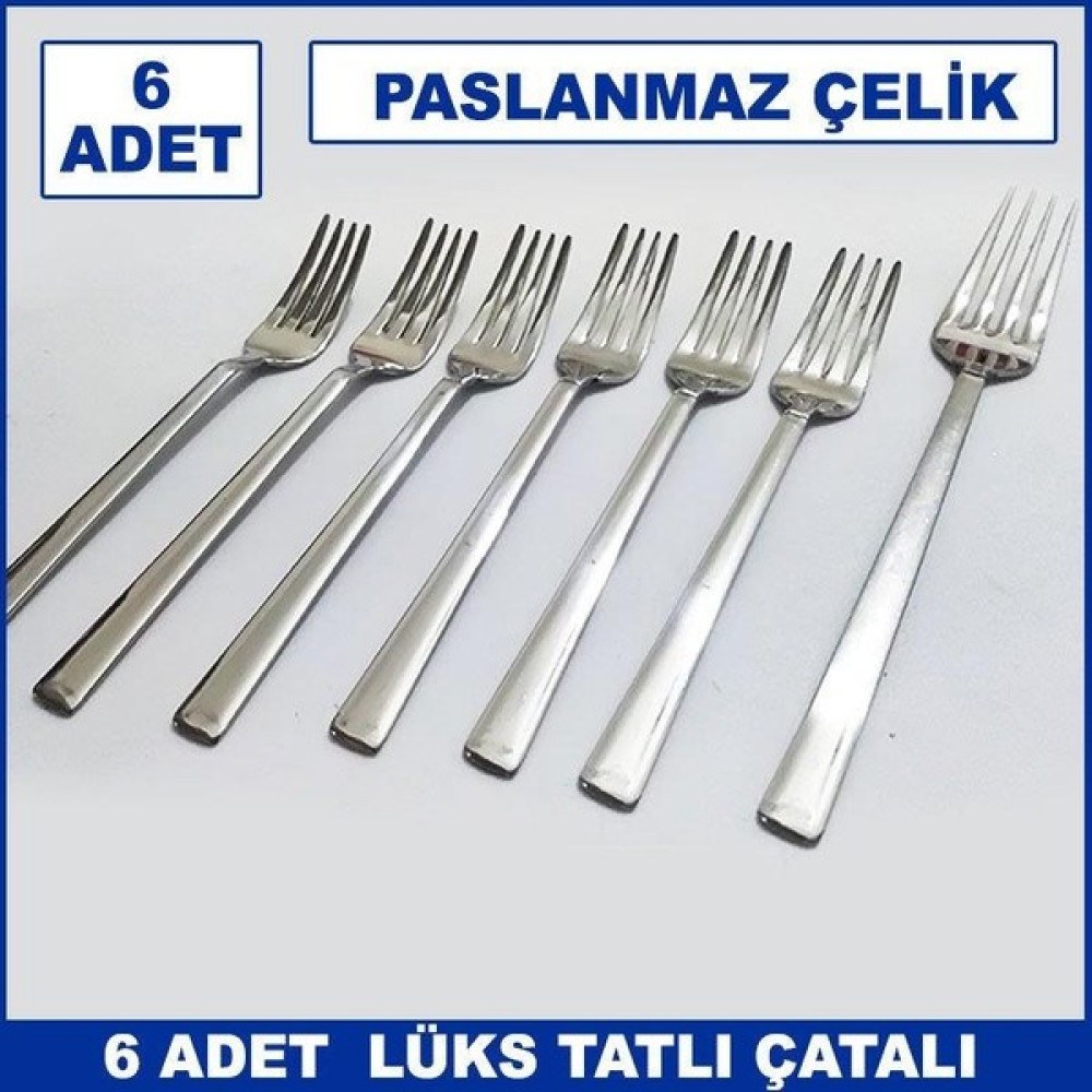 abnturk 6 Adet Lüks Düz Sade Model Paslanmaz Çelik Rostfrei Tatlı Çatalı Seti - Krom Çatal / Kaşık / Bıçak Takımları Fiyatı