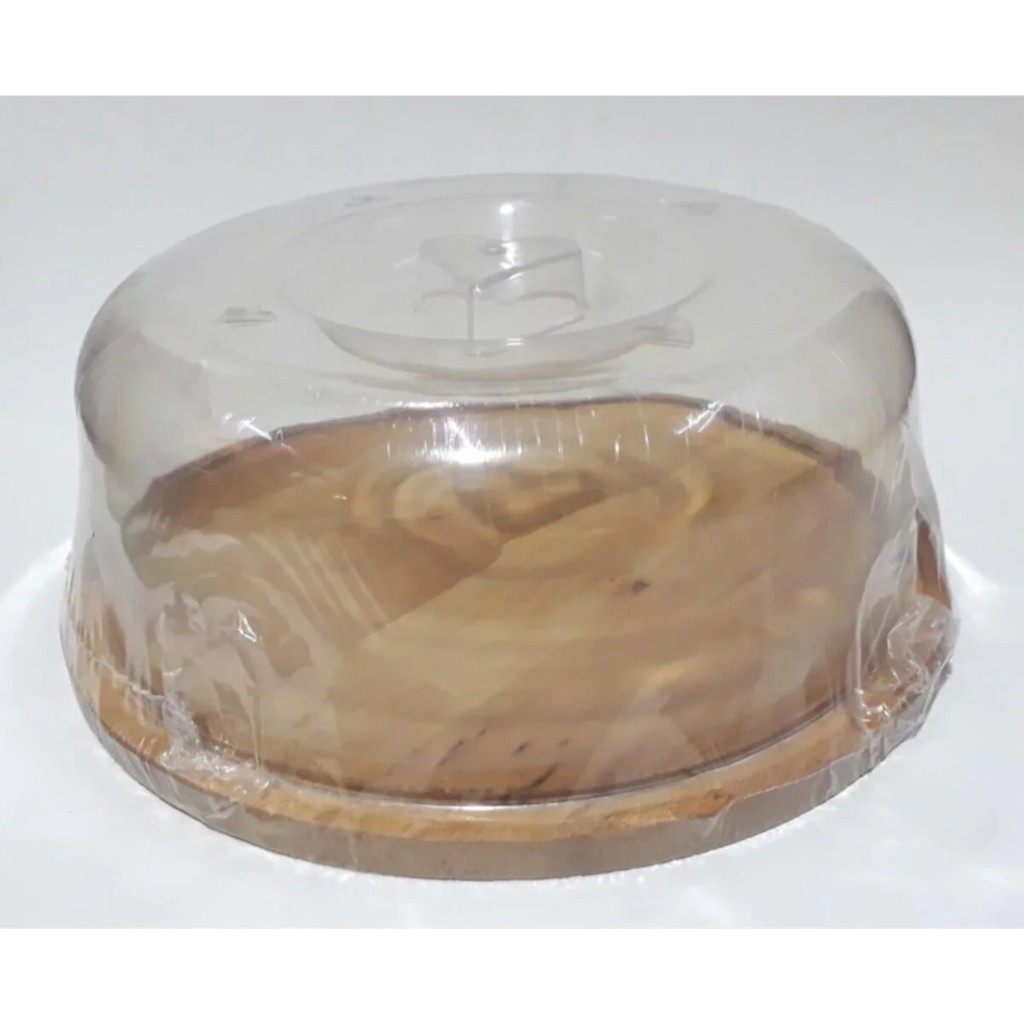 abnturk Ahşap Tabanlı Plastik Cam Kapaklı 29X29X11 Boyutlarında Yuvarlak Kek ve Yaş Pasta Saklama Kabı - 1 lt - Ekru Saklama Kapları Fiyatı