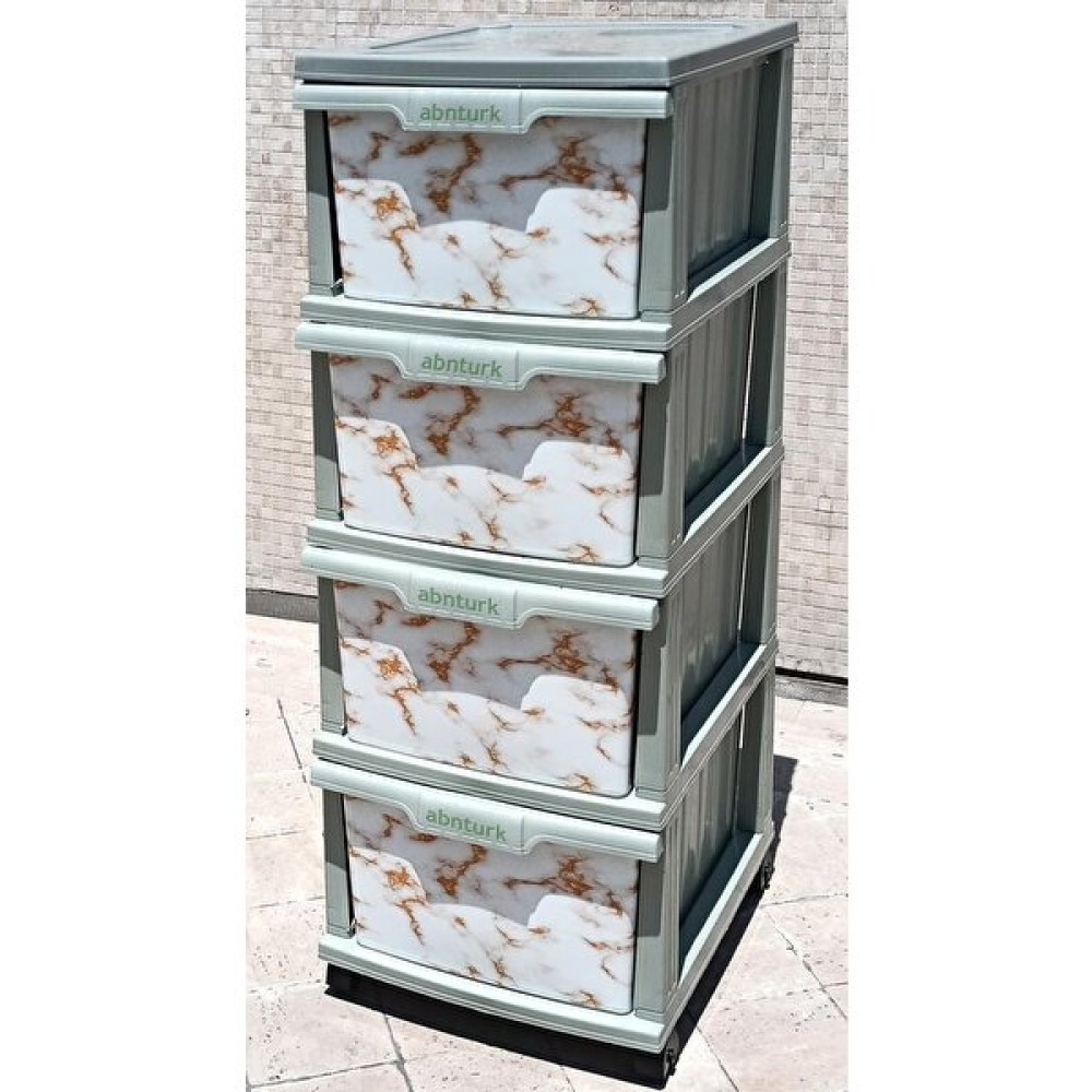 abnturk Büyük Boy Beyaz Mermer Desenli 4 Çekmeceli Tekerlekli Komidin Yükseklik 93CM 43X38 Demonte Dolap Raf - Beyaz - Gri Duvar Rafı Fiyatı