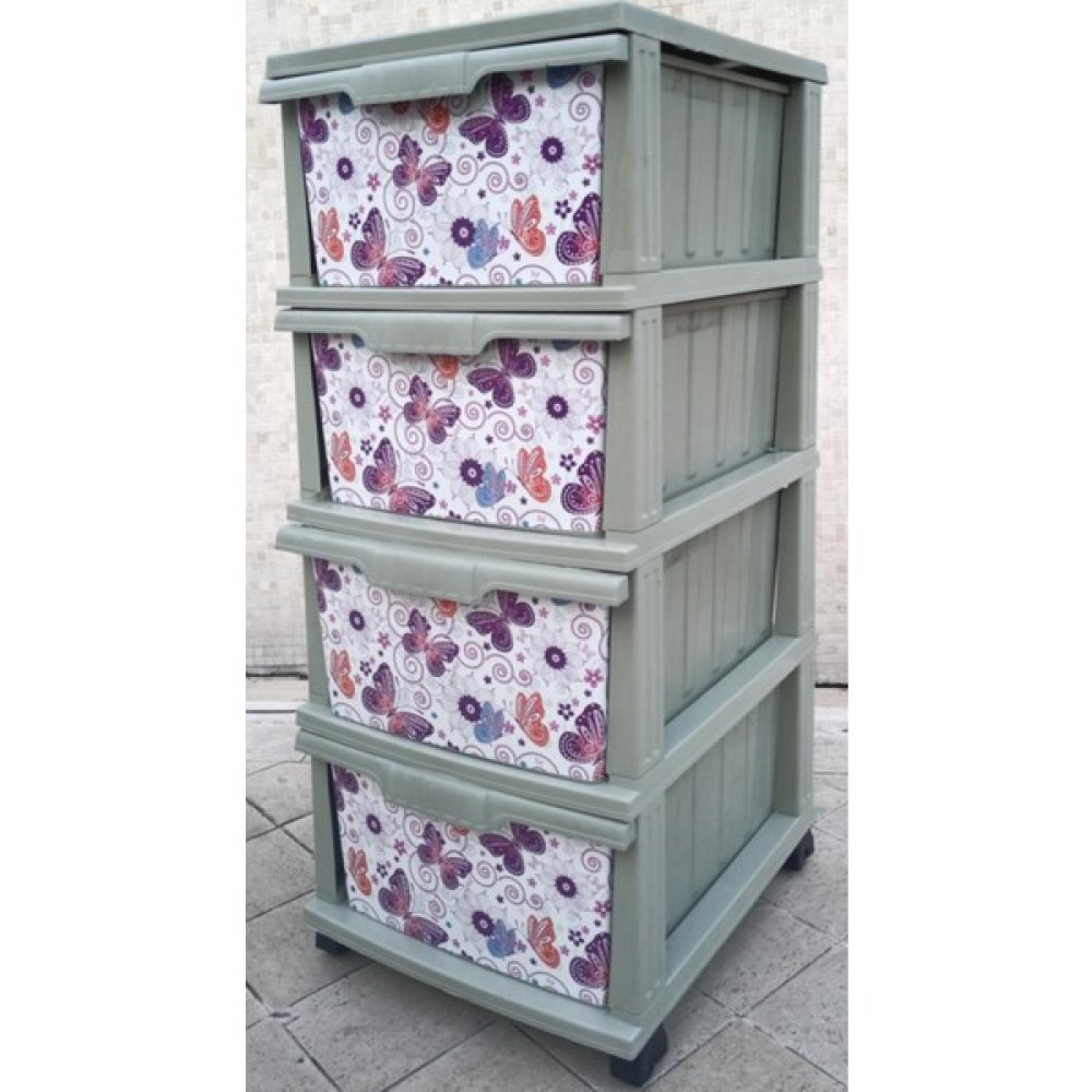abnturk Büyük Boy Uçuşan Kelebek Desen 4 Çekmeceli Tekerlekli Komidin Yükseklik 93CM 43X38 Demonte Dolap Raf - Karışık Duvar Rafı Fiyatı