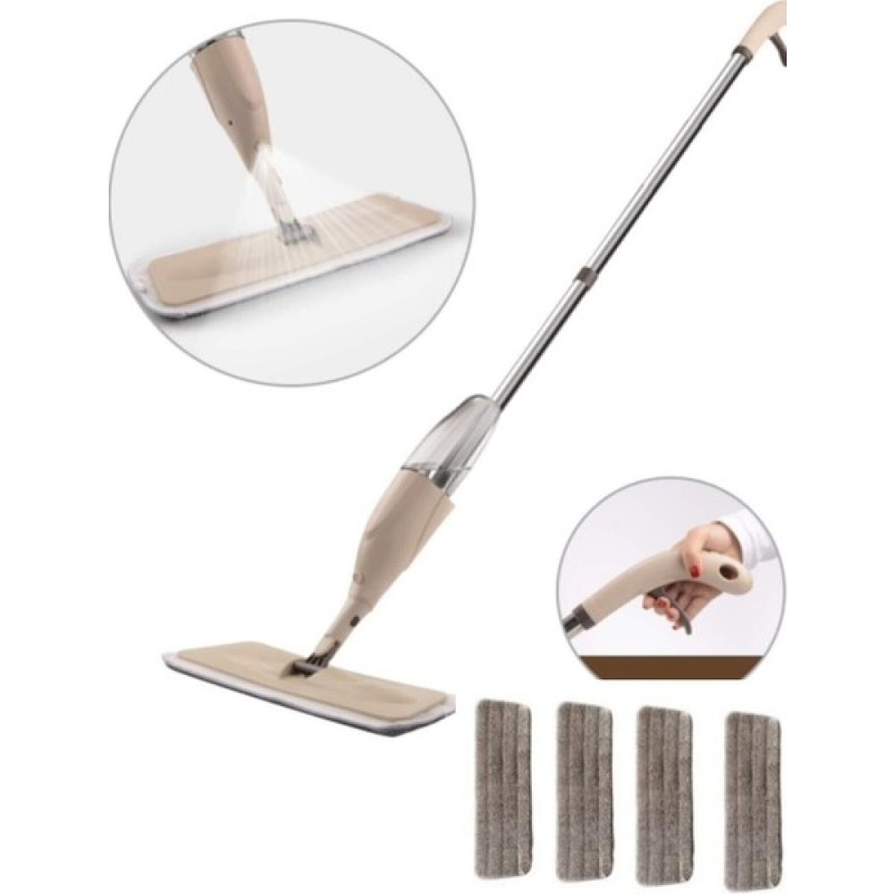 abnturk Büyük Hazneli Mikrofiber Sprey Mop Toplam 4 Adet Silici Micro Paspas ile Islak Kuru Sihirli Temizlik - Krem Temizlik Malzemeleri Fiyatı