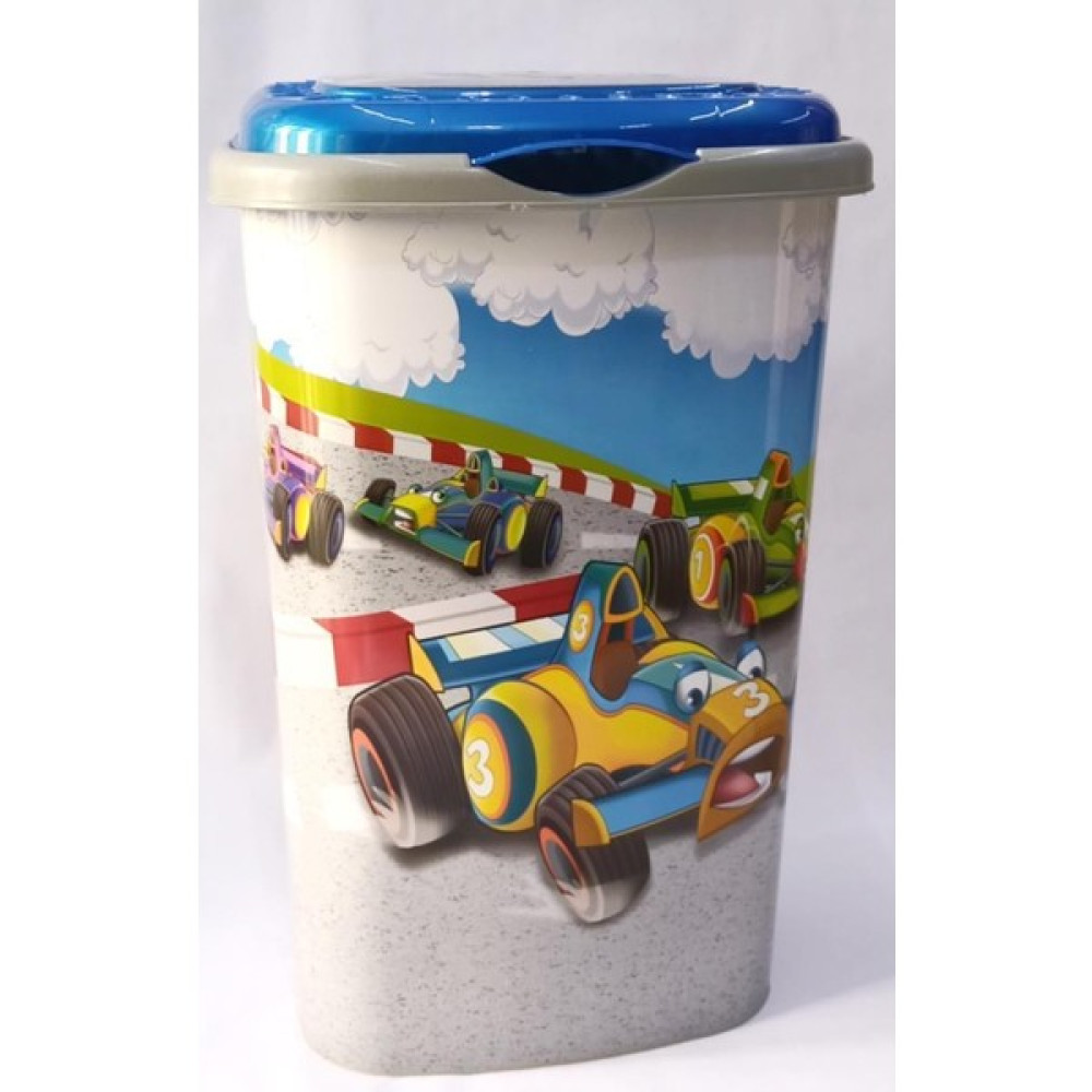 abnturk Mavi Yarış Araba Desenli 50 Litre Kapaklı Çamaşır Oyuncak Sepeti Büyük Boy Plastik Gövde Sağlam Kutu - Beyaz - 50x40cm Sepet Fiyatı