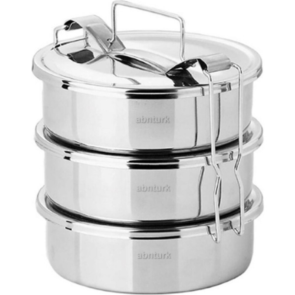 abnturk Paslanmaz Çelik 17X7CM 3 Kaplı Isıtılabilir Sefer Tası 4-5 Kişilik Yemek Taşıma Kabı 1000ML X3=3 Lt Kamp Mutfağı Fiyatı