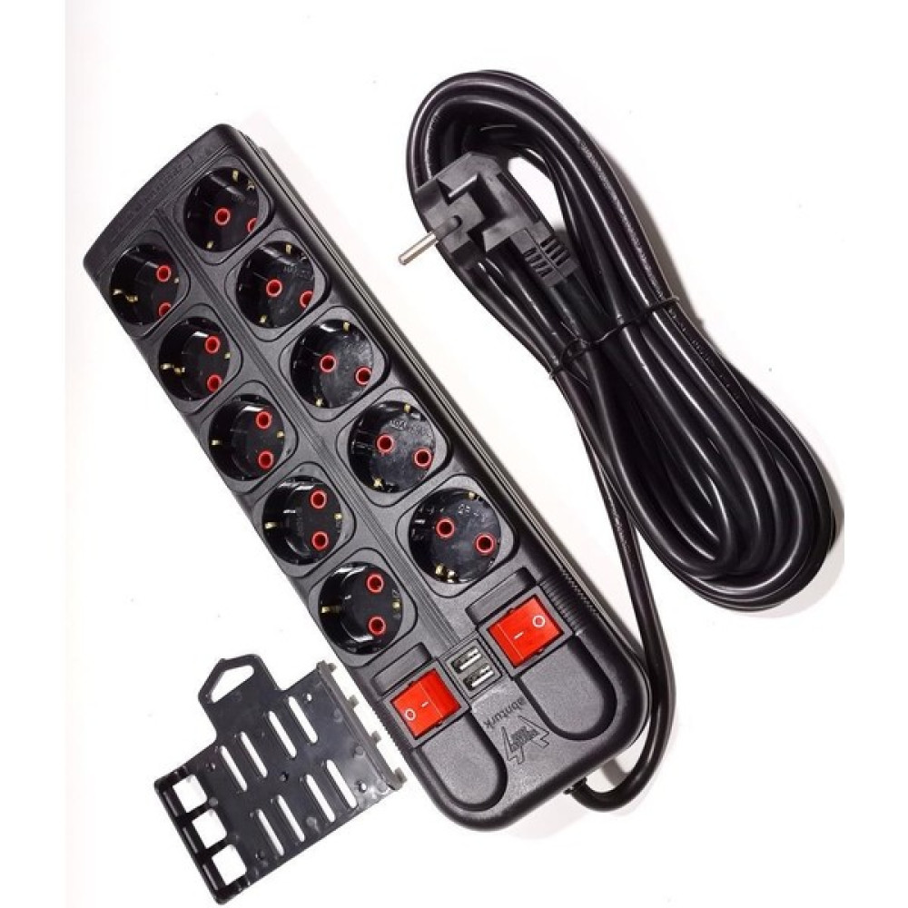 abnturk SISTEM2000 Çoklu Priz 10+2 USB Çift Çıkışlı 12LI Grup Priz 5 Metre Anahtarlı 5+5 3x1.5 Bakır Kablolu - Siyah Prizler Fiyatı
