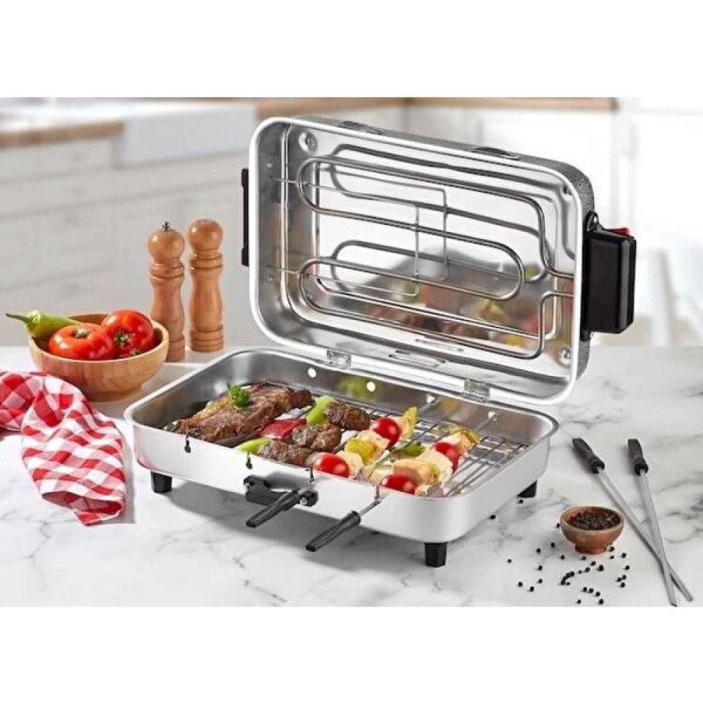 abnturk Taner Lüx Büyük Boy 37*23CM Elektrikli Izgara Alüminyum Gövde Kapaklı Mangal Barbekü 4şiş Kebap Ocak Mangal & Barbekü Malzemeleri Fiyatı