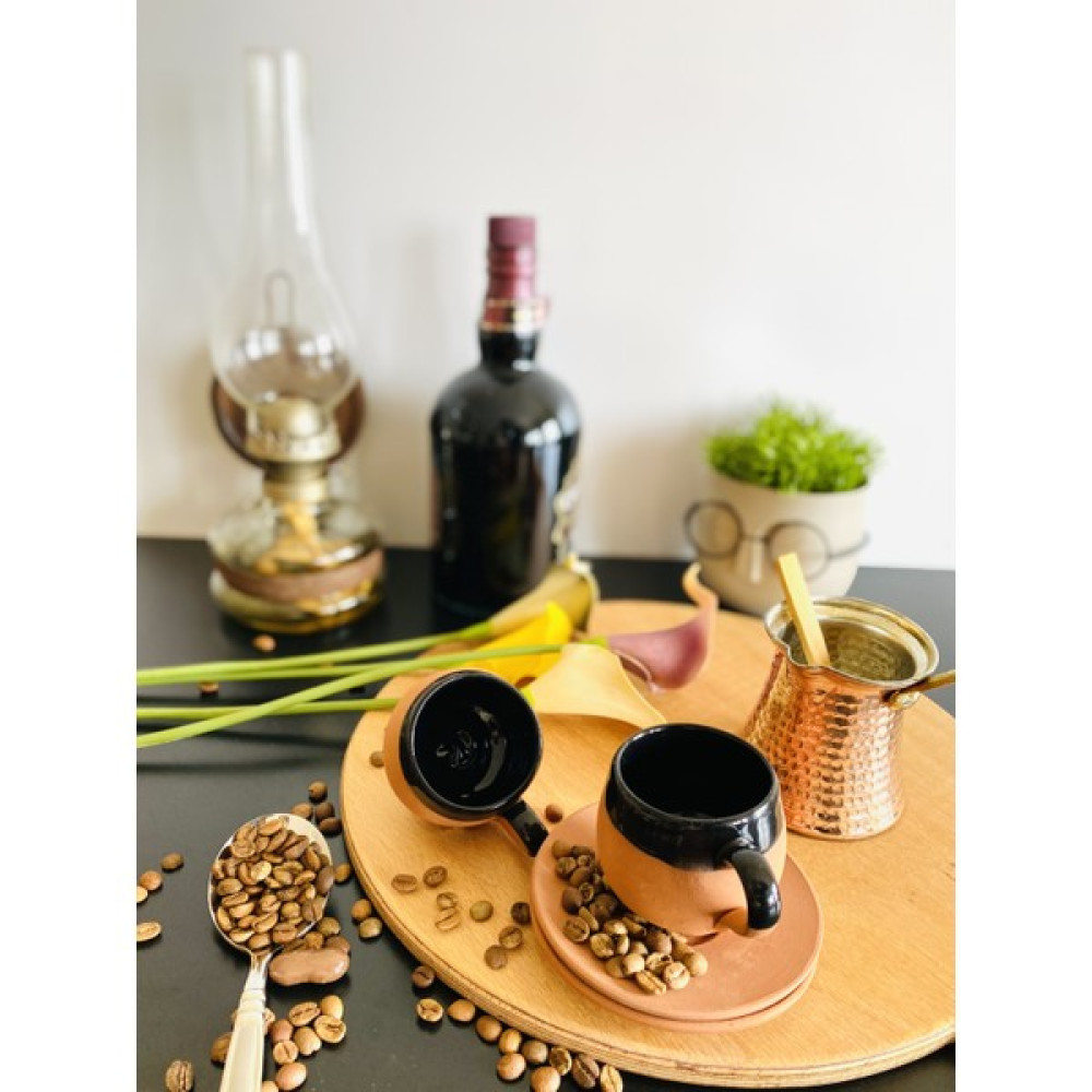 Abra Home 2 Kişilik Seramik Toprak El Yapımı Yuvarlak Kahve Fincan Takımı - Siyah Fincan / Bardak / Kahve Takımı Fiyatı