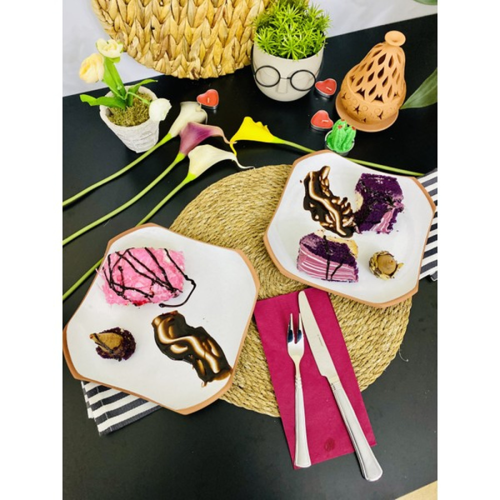 Abra Home Seramik Toprak El Yapımı 2’li Beyaz 21 cm Kare Servis ve Pasta Tabağı Mutfak Gereçleri Fiyatı