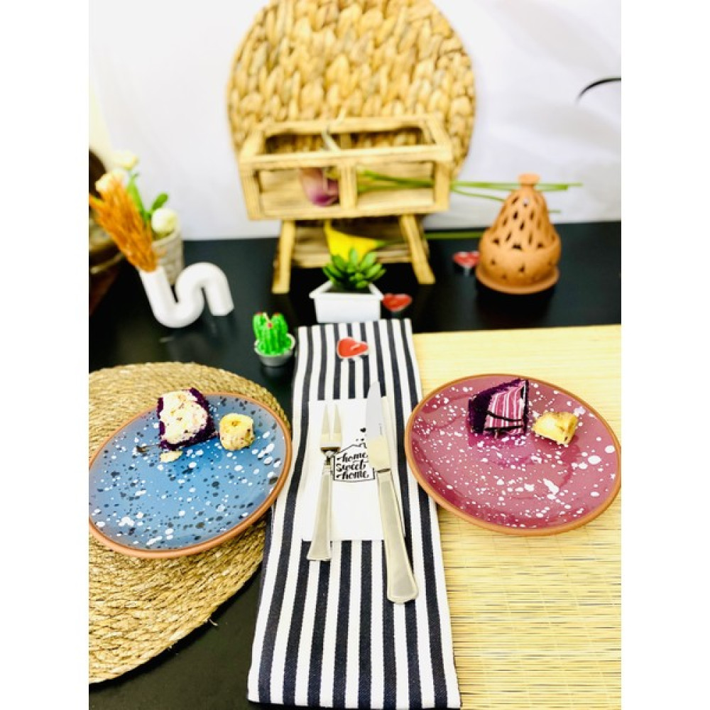 Abra Home Seramik Toprak El Yapımı 2’li Renkli Benekli 18 cm Pasta Tabağı Mutfak Gereçleri Fiyatı