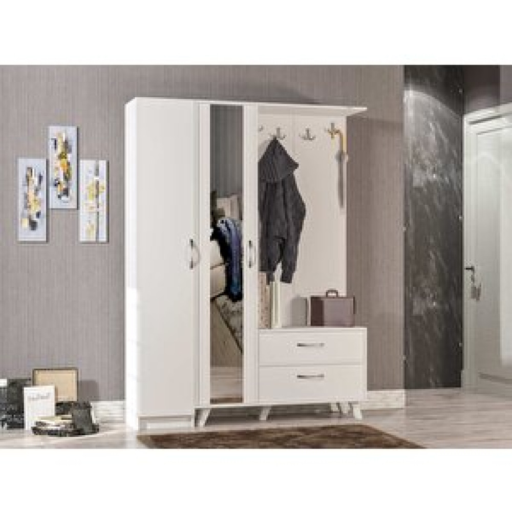Abre Mobilya Vm-34342 Beyaz Vestiyer Portmanto Ayakkabılık Ceviz Portmanto Fiyatı