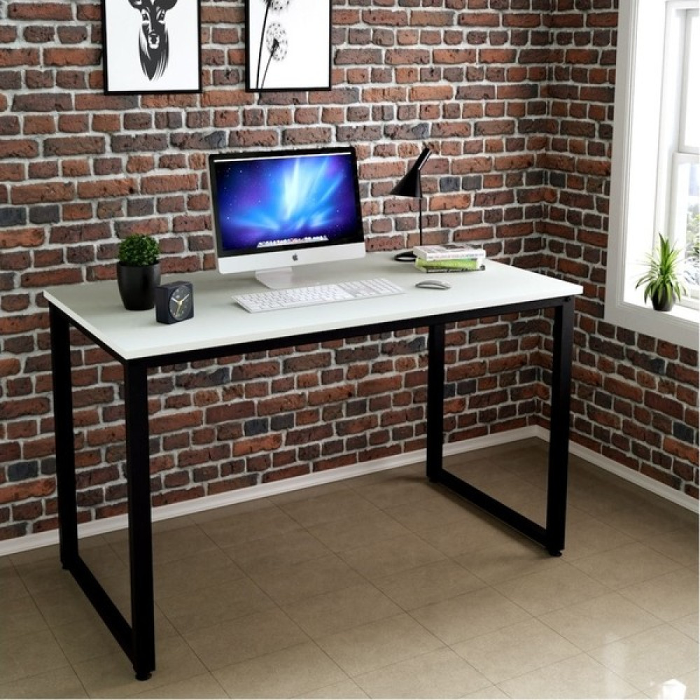 Abronya Ofis Masası Ahşaplı Metal Ayaklı Çalışma Masası Mutfak Masası Beyaz Renk 60X140 cm - Y: 73 cm D: 60 cm G: 140 cm Çalışma Masası Fiyatı
