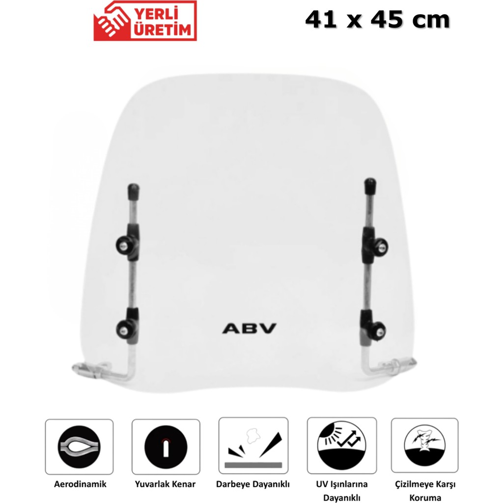 Abv Üniversal Motosiklet Ön Cam Şeffaf 41x45 cm Bağlantı Ekipmanları ile UV Koruma ve Çizilmeye Dayanıklı Diğer Fiyatı