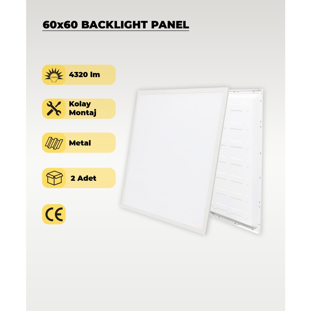 AC Aydınlatma 48W 60X60 Backlight LED Panel Armatür Beyaz Işık 2 Adet Armatür Fiyatı