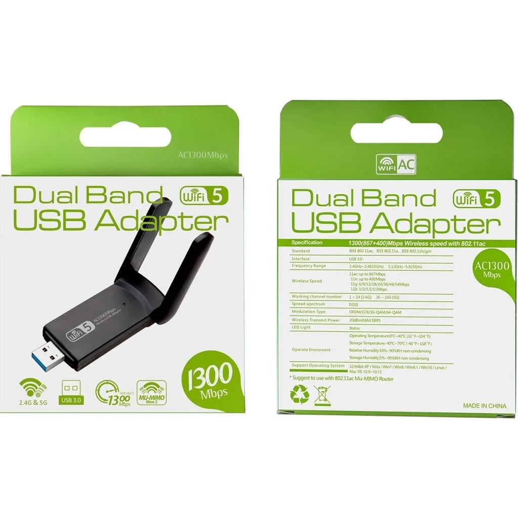 AC1300 Mbps Dual Band USB 3.0 Adaptör Kablosuz Wifi Alıcı Wireless Adaptör Fiyatı