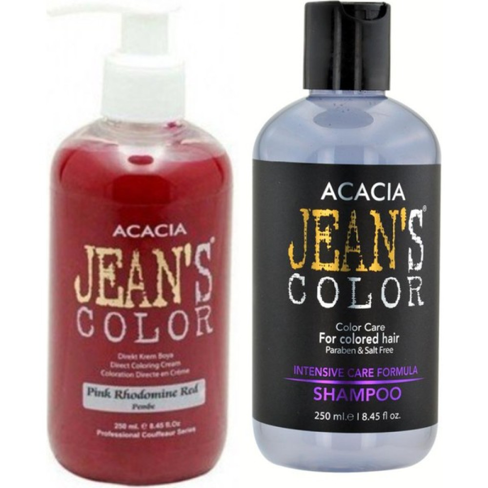 Acacia Jeans Color Boya Koruyucu Şampuan 250 ml ve Renkli Saç Boyası Pembe 250 ml - 5 Saç Boyası Fiyatı