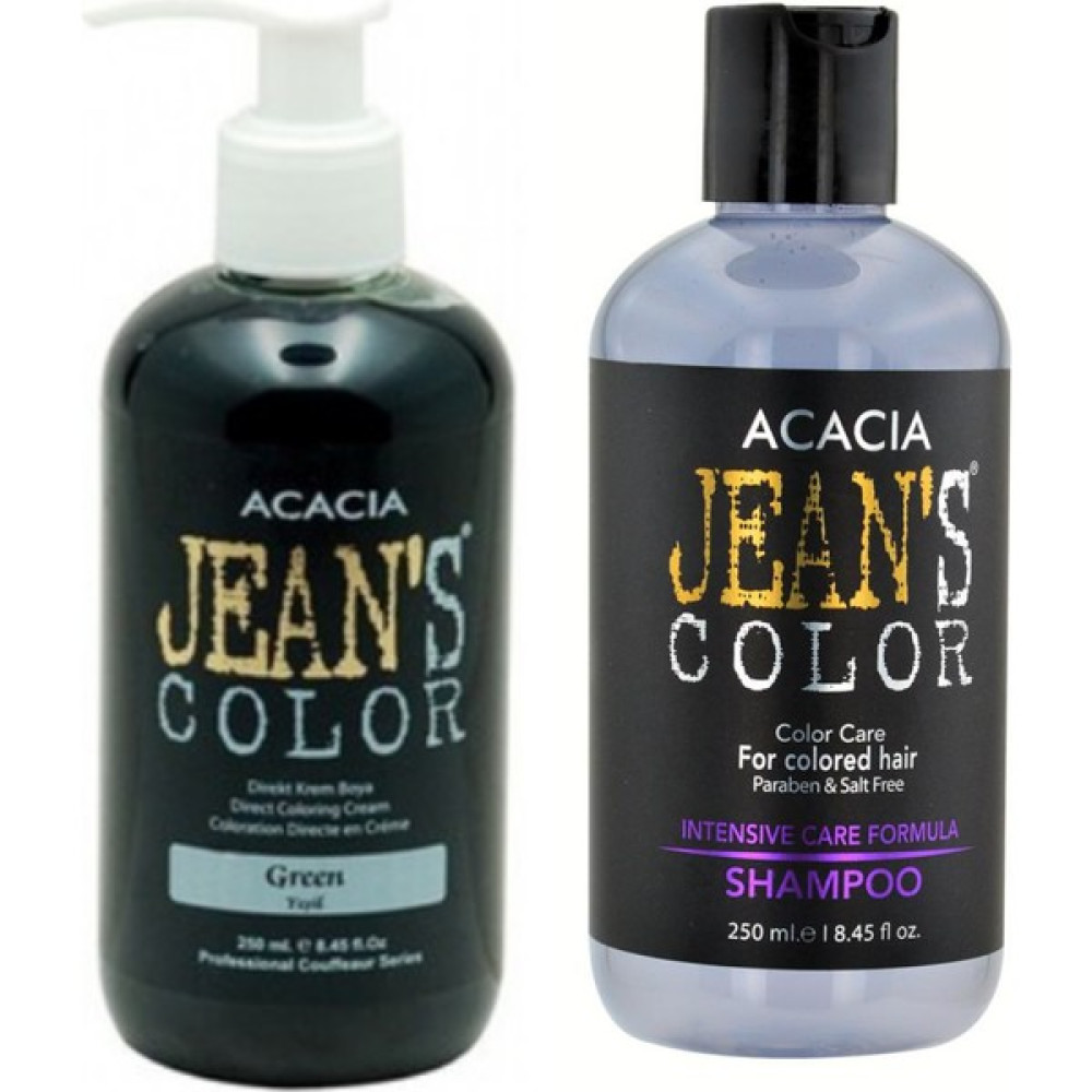 Acacia Jeans Color Boya Koruyucu Şampuan 250 ml ve Renkli Saç Boyası Yeşil 250 ml - 1 Saç Boyası Fiyatı