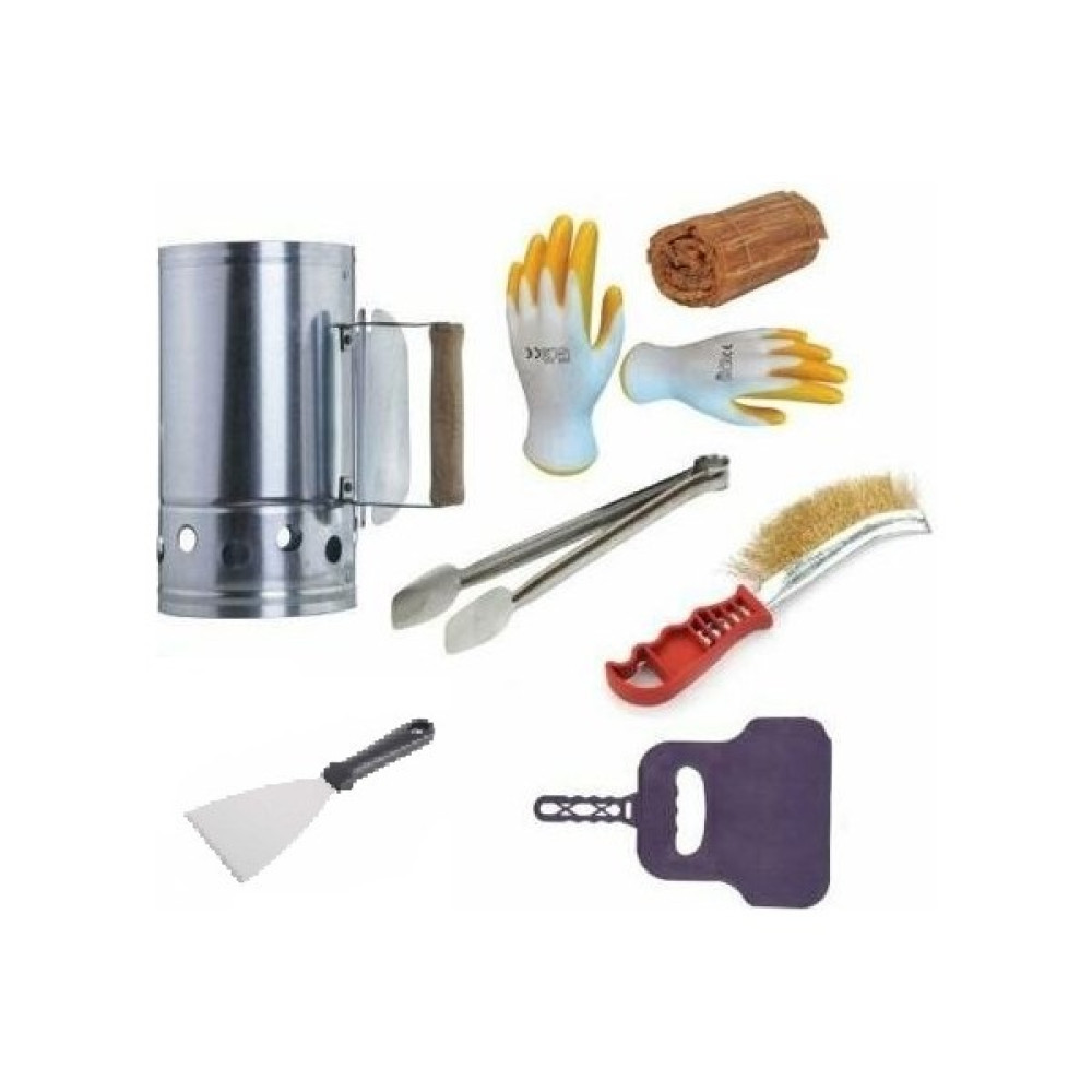 Açan Mangal Barbekü Yakma Seti Kormatik Çıra Yelpaze Çelik Maşa Eldiven 7 Parça Set - Gri Bahçe Mangalı & Barbekü Fiyatı