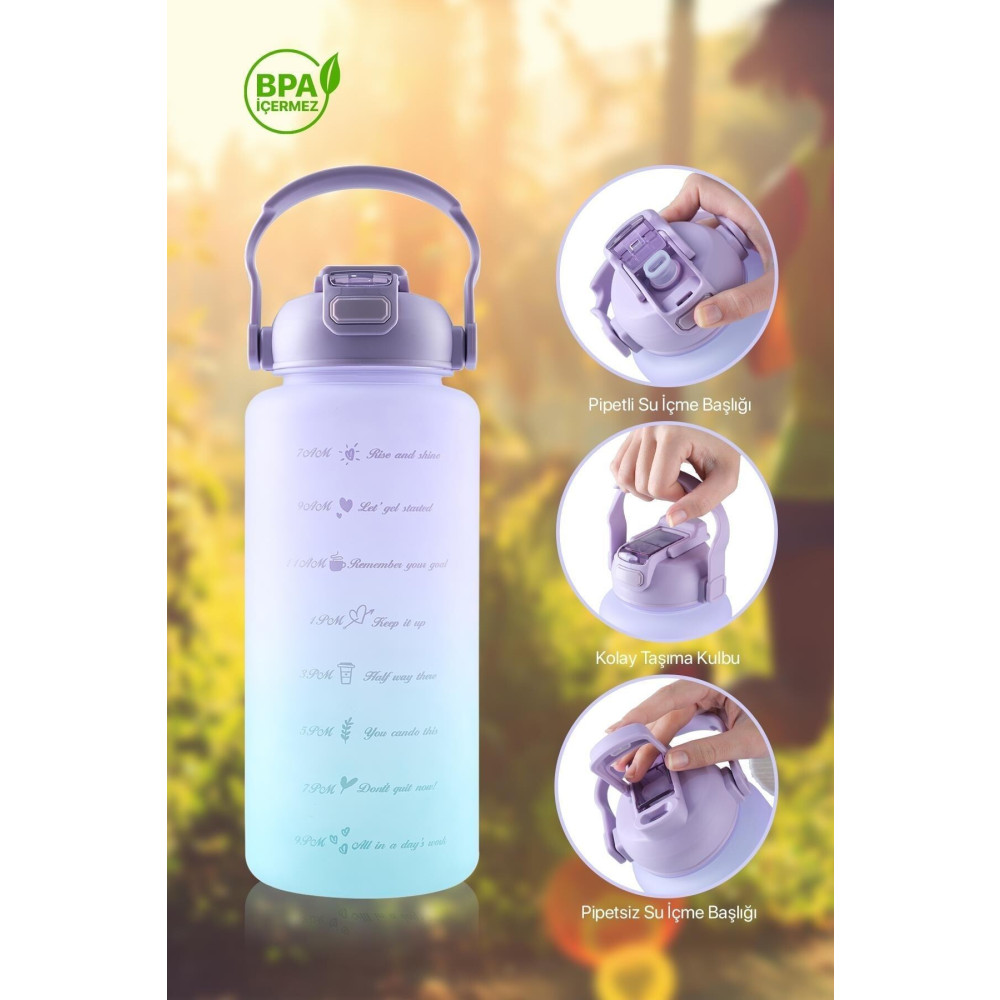 ACAR Motivasyonel 2 Litre Pipetli Sporcu Su Matarası Su Şişesi Suluk 2000 ml Matara Suluk Fiyatı
