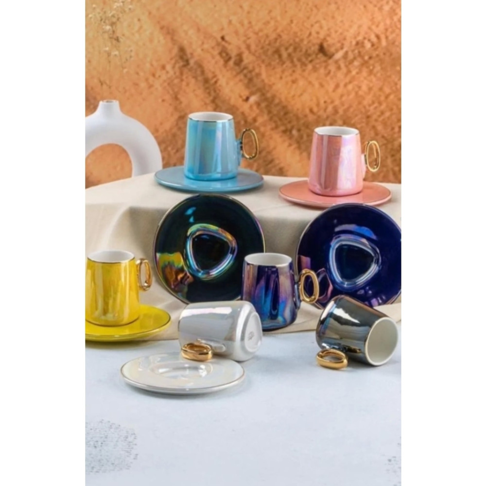 ACAR Romance Neon Renkli 6 Kişilik 90 ml Porselen Kahve Fincanı Takımı 0129 Fincan / Bardak / Kahve Takımı Fiyatı