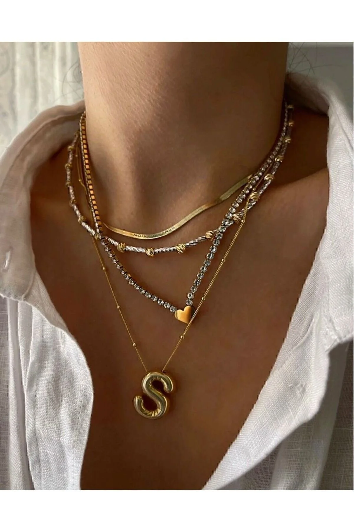 Accessories Üç Boyutlu Çelik S Harfli Balon Gold Renk Kolye" Bijuteri Kolye Fiyatı
