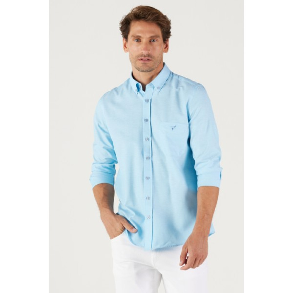 AC&Co / Altınyıldız Classics Erkek Açık Mavi Slim Fit Dar Kesim Düğmeli Yaka Pamuklu Cepli Oxford Gömlek Erkek Gömlek Fiyatı