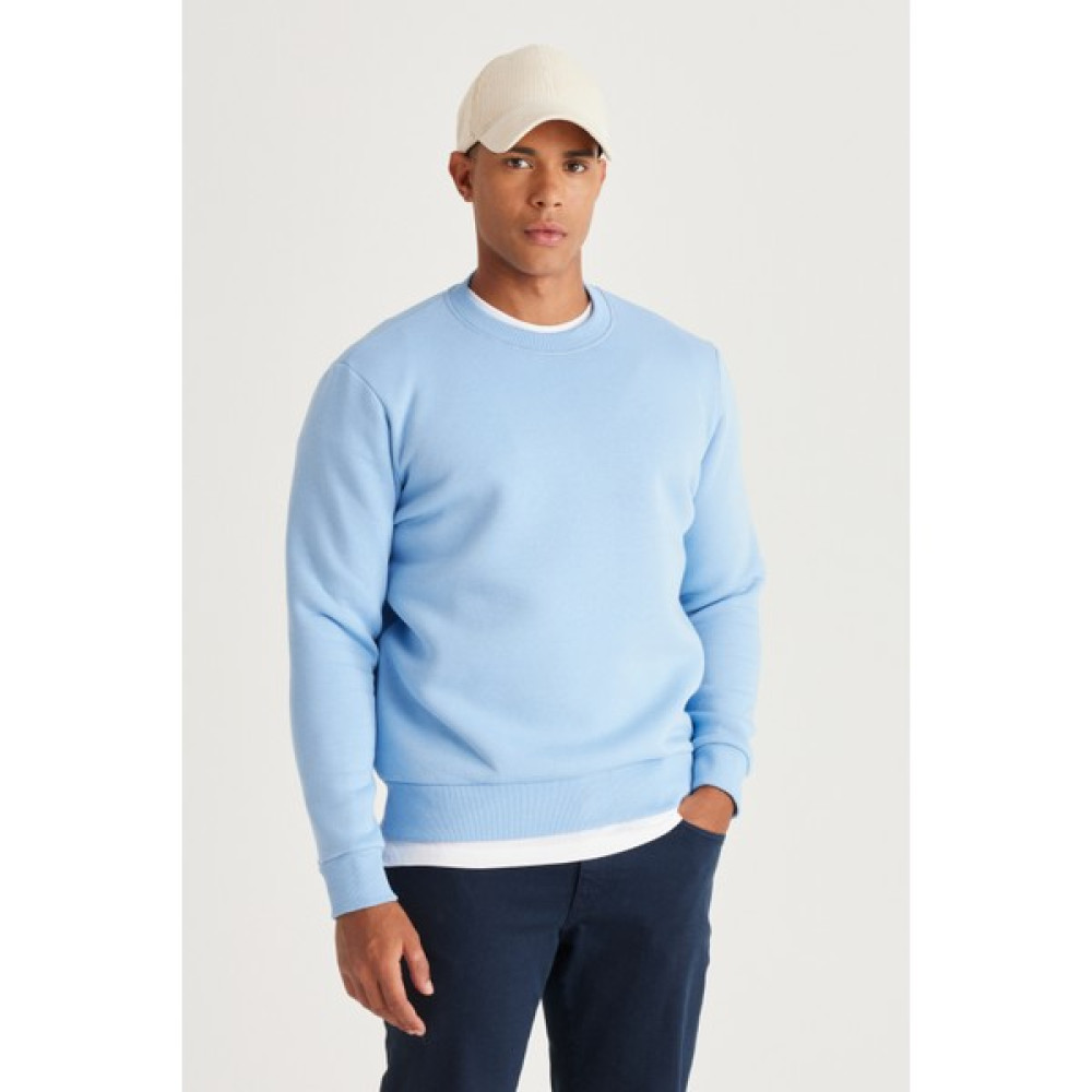 AC&Co / Altınyıldız Classics Erkek Açık Mavi Standart Fit Normal Kesim Içi Polarlı 3 Iplik Bisiklet Yaka Pamuklu Sweatshirt Erkek Sweatshirt Fiyatı