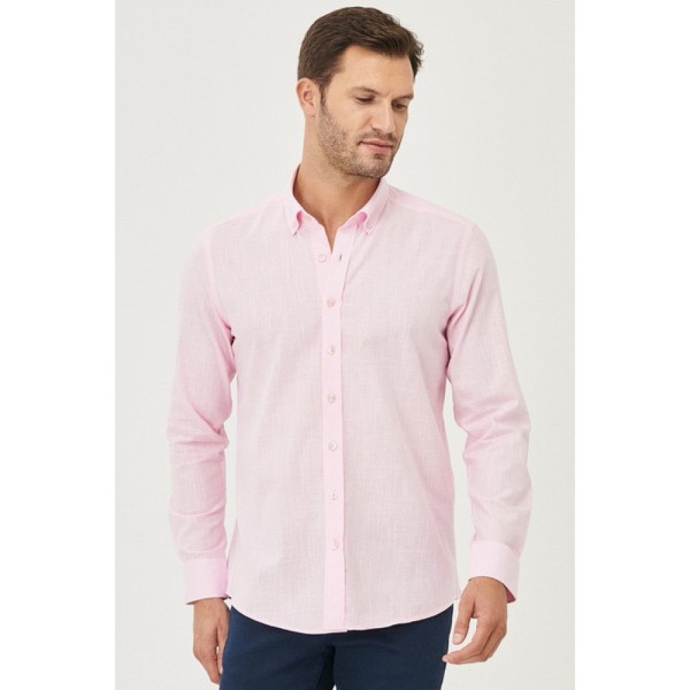 AC&Co / Altınyıldız Classics Erkek A.mınt Tailored Slim Fit Oxford Düğmeli Yaka Keten Görünümlü %100 Pamuk Flamlı Gömlek Erkek Gömlek Fiyatı