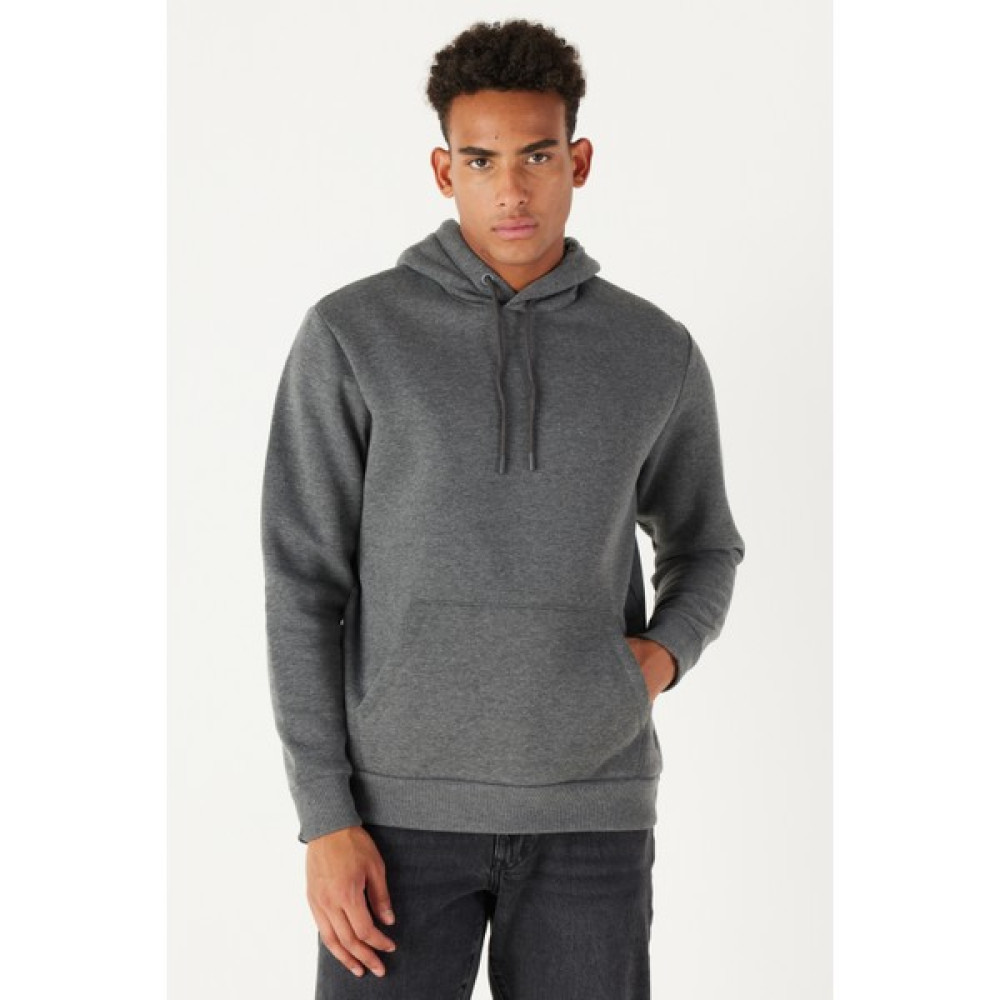AC&Co / Altınyıldız Classics Erkek Antrasit-melanj Standart Fit Içi Polarlı Kapüşonlu Kanguru Cepli Pamuklu Sweatshirt Erkek Sweatshirt Fiyatı