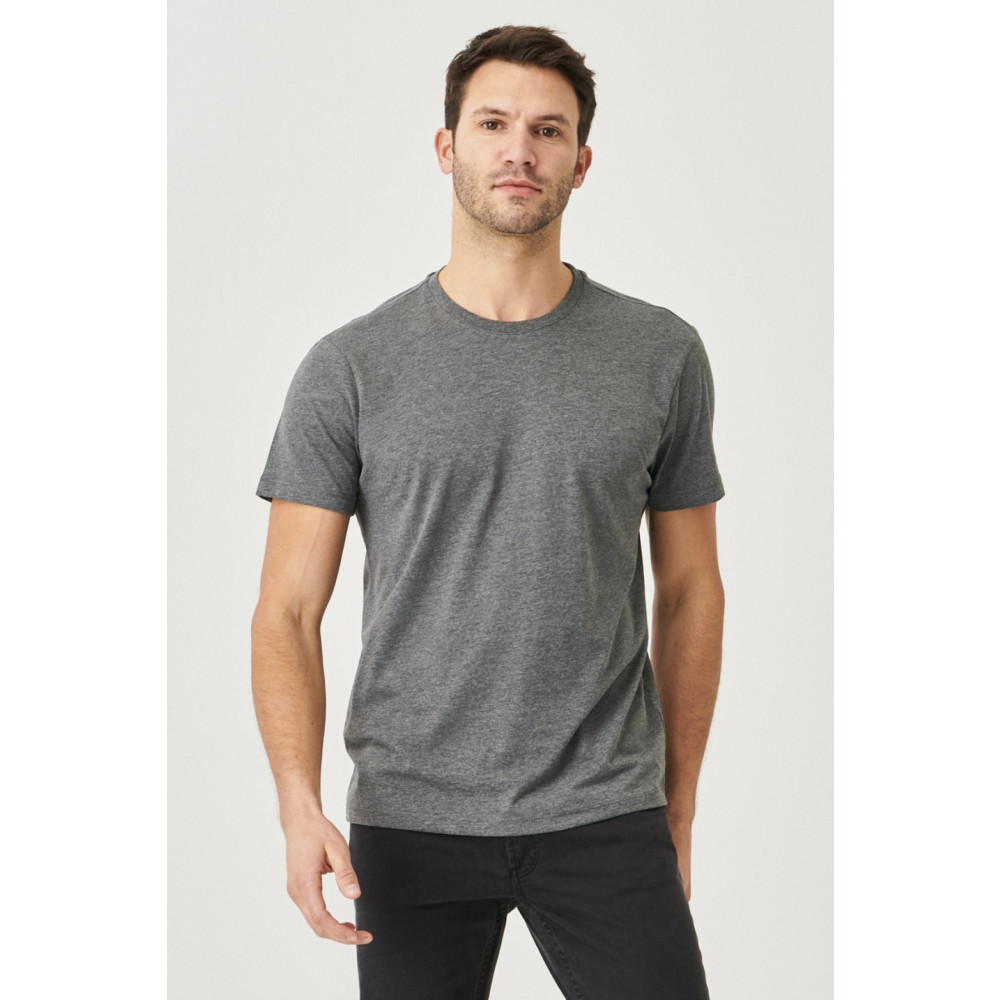 AC&Co / Altınyıldız Classics Erkek Antrasit Pamuklu Slim Fit Dar Kesim Bisiklet Yaka Kısa Kollu Tişört 3XL Beden Bayan T-shirt Fiyatı