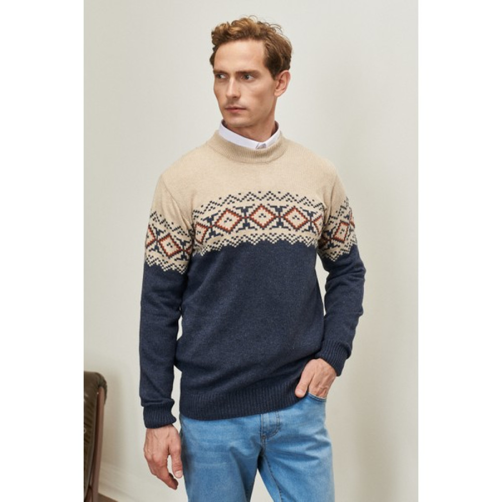 AC&Co / Altınyıldız Classics Erkek Bej-havacı Mavı Standart Fit Normal Kesim Yarım Balıkçı Yaka Desenli Triko Kazak Erkek Kazak & Süveter & Triko Fiyatı