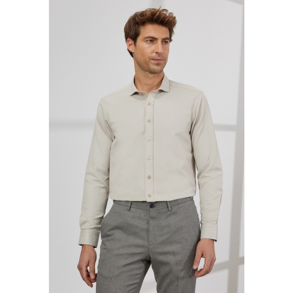AC&Co / Altınyıldız Classics Erkek Bej Slim Fit Dar Kesim Italyan Yaka Armürlü Gömlek L Beden Kadın Gömlek Fiyatı