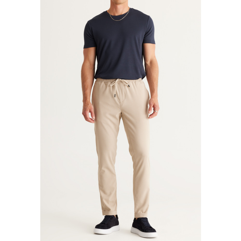AC&Co / Altınyıldız Classics Erkek Bej Slim Fit Rahat Kesim Beli Bağlamalı Yan Cepli Jogger Pantolon 54 Beden Kadın Pantolon Fiyatı
