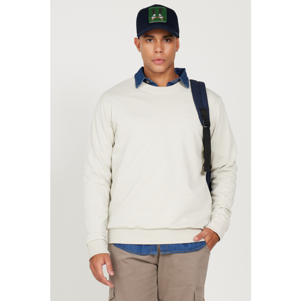 AC&Co / Altınyıldız Classics Erkek Bej Standart Fit Normal Kesim Bisiklet Yaka 3 Iplik Pamuklu Sweatshirt S Beden Bayan Sweatshirt Fiyatı