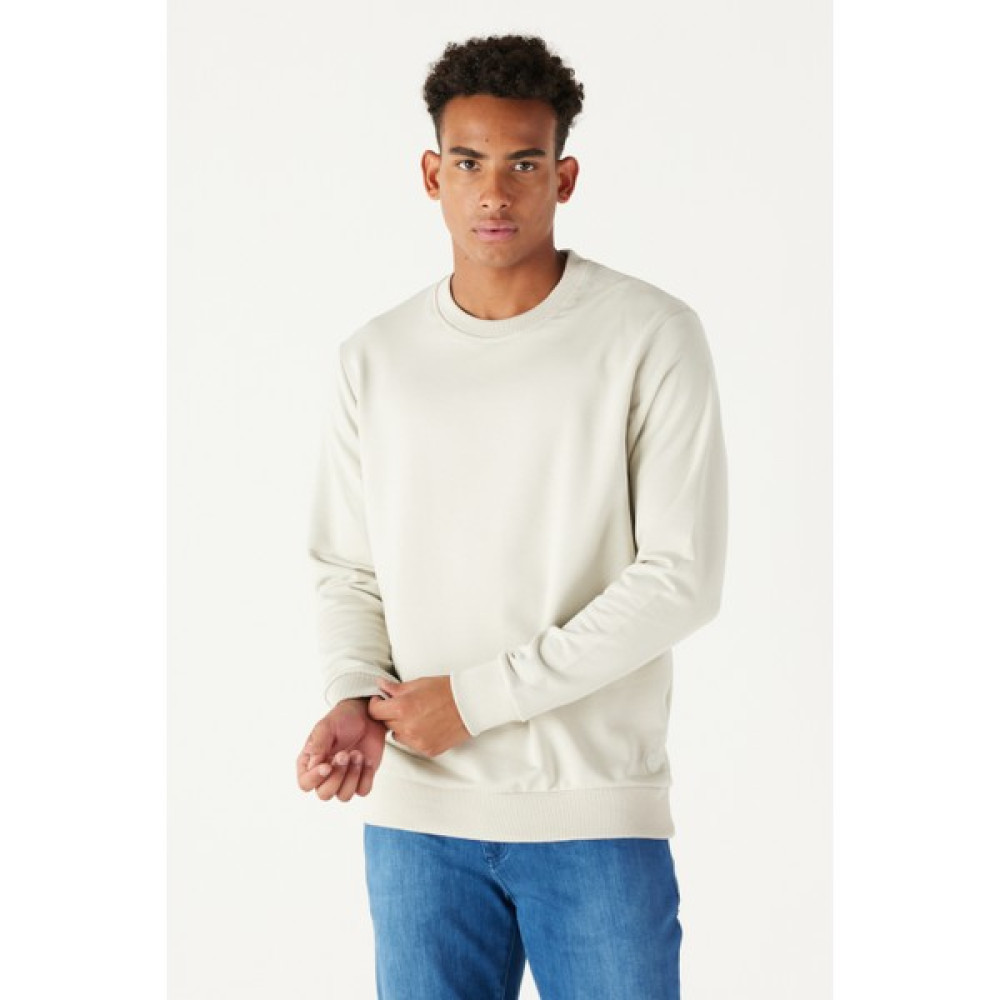 AC&Co / Altınyıldız Classics Erkek Bej Standart Fit Normal Kesim Bisiklet Yaka Pamuklu Sweatshirt Erkek Sweatshirt Fiyatı