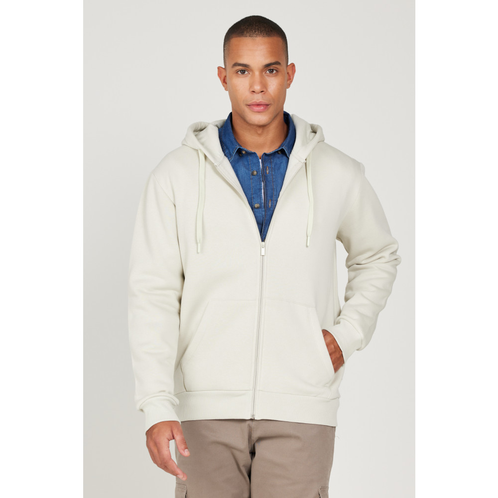 AC&Co / Altınyıldız Classics Erkek Bej Standart Fit Normal Kesim Içi Polarlı 3 Iplik Kapüşonlu Fermuarlı Sweatshirt Ceket S Beden Bayan Sweatshirt Fiyatı