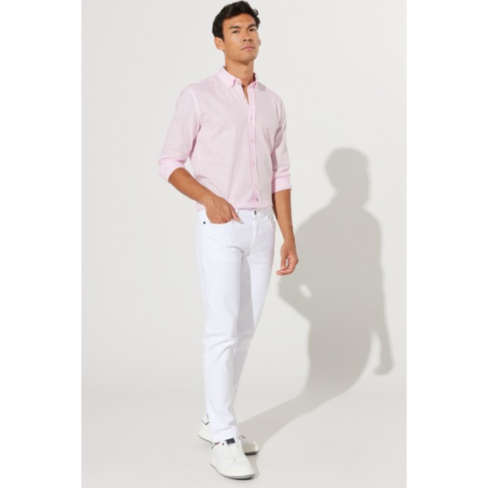 AC&Co / Altınyıldız Classics Erkek Beyaz 360 Derece Her Yöne Esneyen Slim Fit Dar Kesim Diyagonal Desenli Pantolon Erkek Jeans / Kot Pantolon Fiyatı