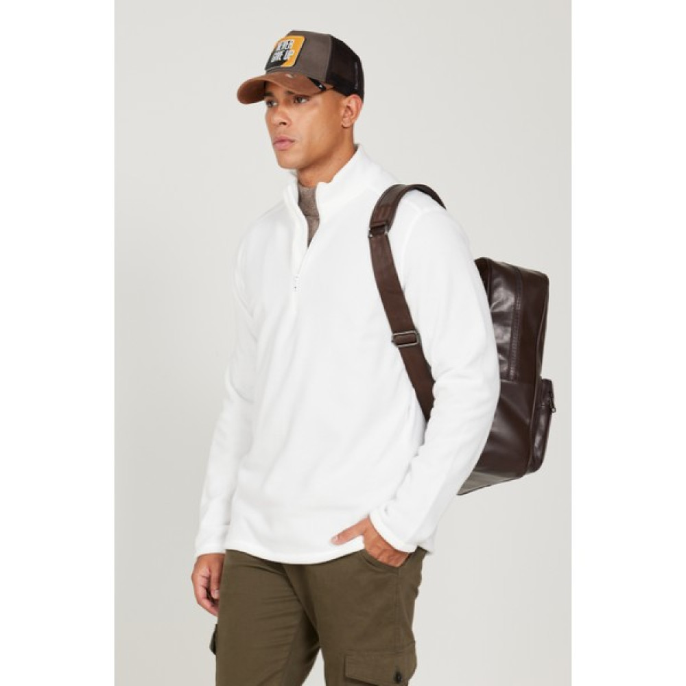AC&Co / Altınyıldız Classics Erkek Beyaz Anti-pilling Tüylenme Yapmayan Standart Fit Bato Yaka Soğuk Geçirmez Polar Sweatshirt Erkek Sweatshirt Fiyatı